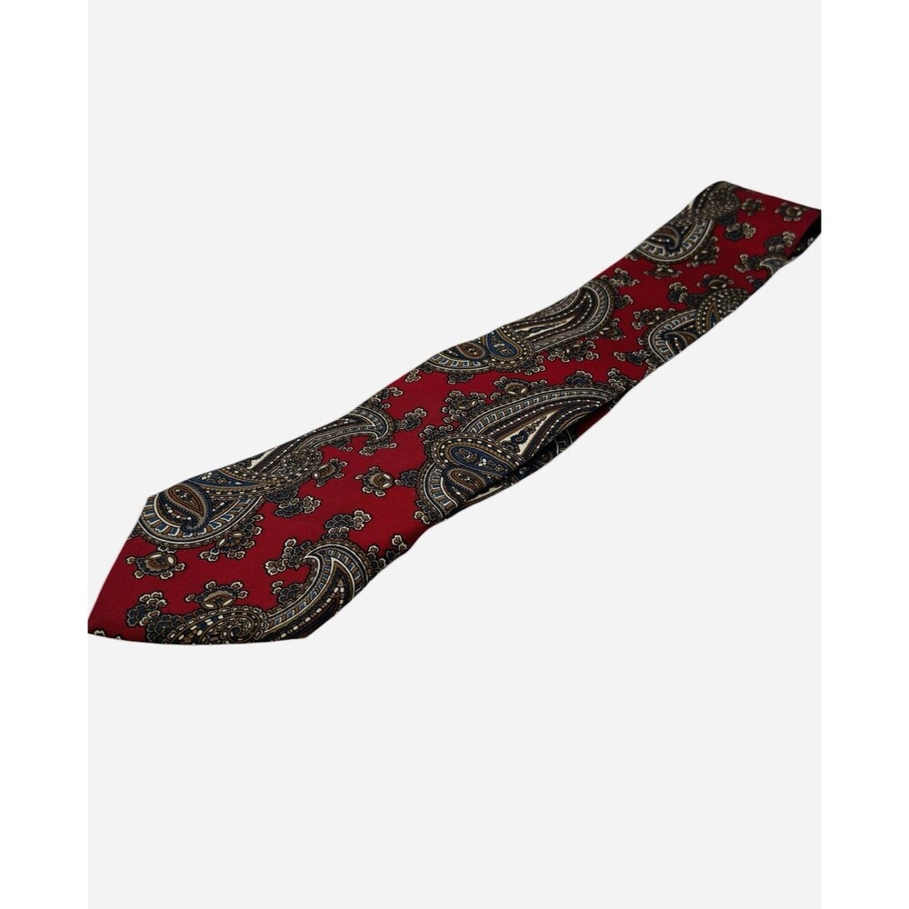 SAVILE ROW Silk Men's tie Paisley Burgundy Red Gold Gray White WPL 1175
